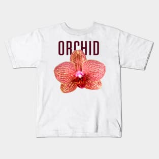 Yellow Orchid with Red Veins with Text Kids T-Shirt